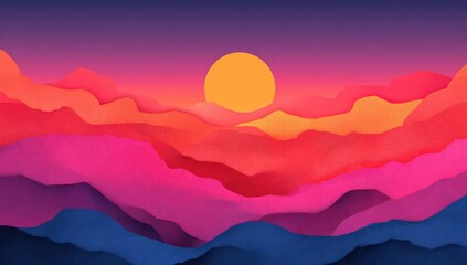 Vivid sunset over layered mountains