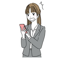 Illustration of a woman in a suit looking at her smartphone in surprise