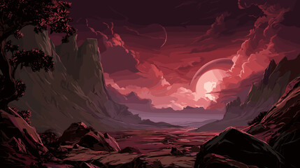 Dark Red sci-fi space world, vector game illustration