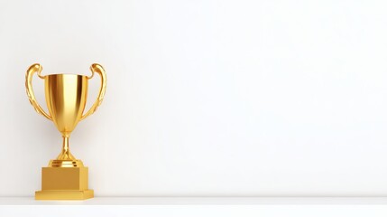 Champion Trophy Isolated on Pure White Background, Clean Edges, No Shadows, Sharp Focus on Golden Details, Minimalist Composition with Copy Space