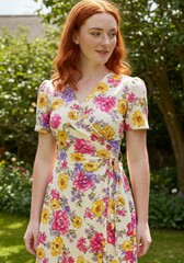 Fototapeta premium Woman in Floral Wrap Dress Outdoors