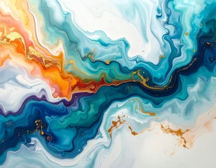 Acrylglasbilder Kristalle Vibrant Abstract Fluid Art with Swirling Colors and Golden Accents.  © Birda Photo Studio 