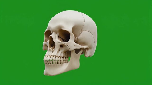 Human Skull Anatomy Rotating in Slow Motion on Green Background