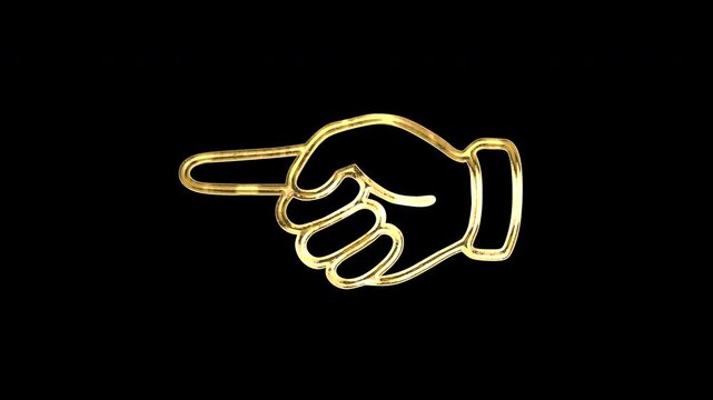 Gold pointing to the left symbol, light reflecting and patterns shifting, alpha channel