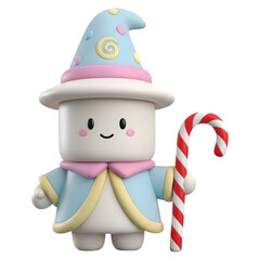 Cute Marshmallow Wizard Character Holding Giant Candy Cane Staff