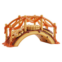 Sweet bridge structure made of cookies and caramel sauce