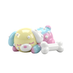 A cute pastel puppy dreaming sweetly beside its bone