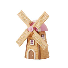 A Cute Pink and Beige Miniature Windmill Model Toy