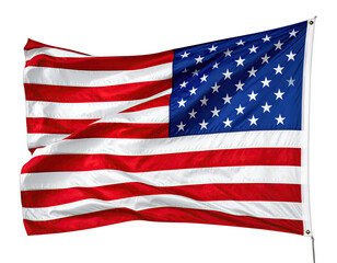 Obraz premium A vibrant, flowing national emblem with red and white stripes and a blue field of white stars