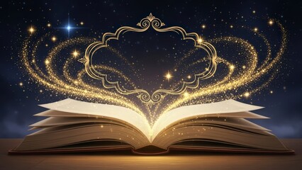 Magical Open Book Emitting Golden Light and Swirling Energy.