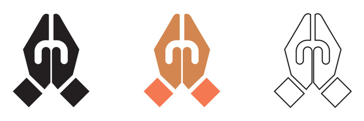 Welcome icon. Simple flat and outline vector icons showing waving hands and people greeting, used for hello, welcome, communication, and user interaction concepts.  © KD Vector Studio