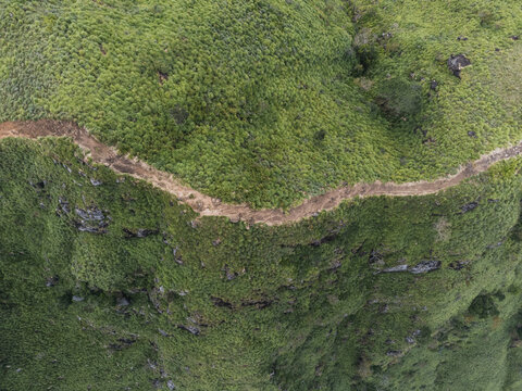 Narrow footpath winding along a steep mountain ridge in Sri Lanka