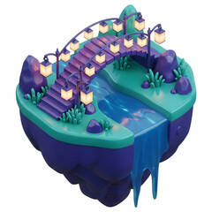 A Magical Floating Island Diorama with Purple Bridge