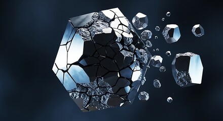 Abstract illustration of a fragmented geometric shape with dynamic visual impact