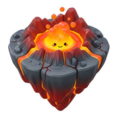 Cute Cartoon Smiling Volcano Island Erupting Lava