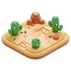 Cute 3D Cactus Family Living in a Desert Diorama