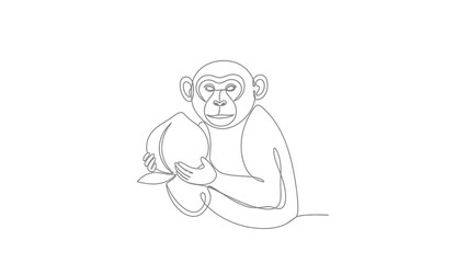minimalist one line monkey holding coconut © Azizi