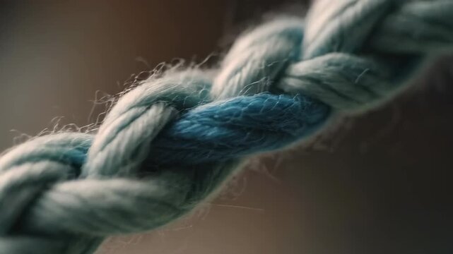 Macro Shot of Braided Blue and White Rope with Blurred Background