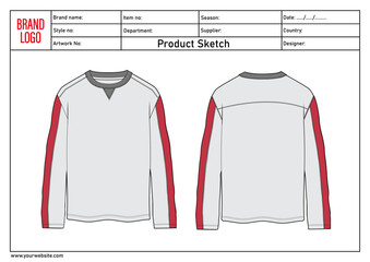 Long sleeve t shirt technical drawing fashion flat sketch vector illustration template front and back