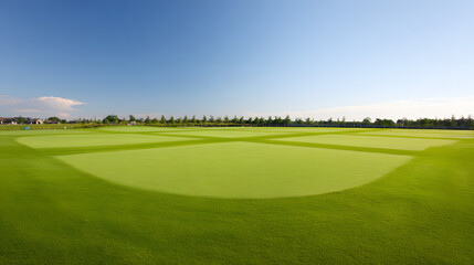 ryegrass. Manicured ryegrass on golf course green with geometric mowing patterns in daylight. gardening catalogs, home-decor guides, designed for home decor and floral branding.