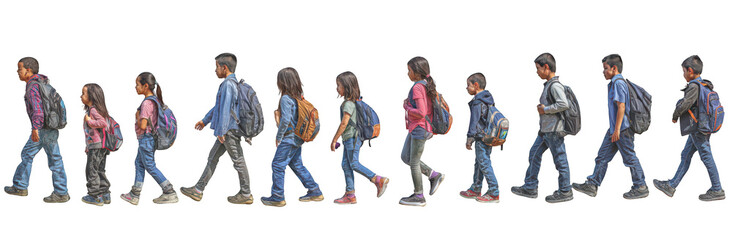 group of school children with backpacks