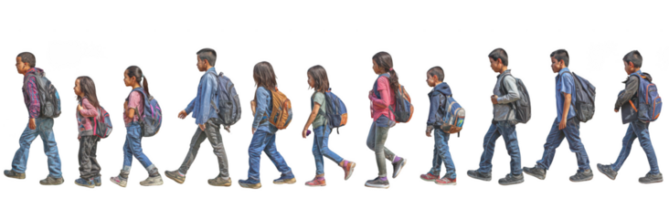 group of school children with backpacks