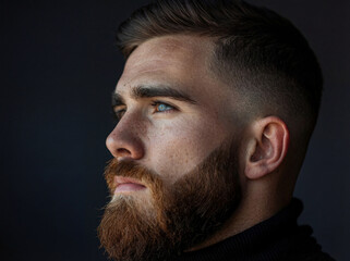 Fototapeta premium Profile portrait of handsome young man with beard and fade haircut