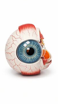 Medical anatomy visualization eye showing detailed cross section of human eyeball with retina optic nerve lens cornea sclera blood vessel realistic medical anatomy visualization of human eye with