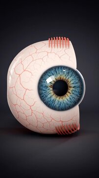 Medical anatomy visualization eye showing detailed cross section and internal structure with colorful iris retina optic nerve cornea sclera lens pupil choroid macula and blood vessel network