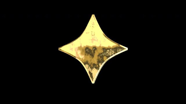 Gold Ninja Shuriken, light reflecting and patterns shifting, alpha channel