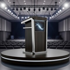 Contemporary Podium Presentation Stage in Theater Auditorium Setting