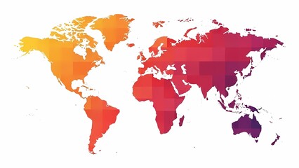 Vibrant Low Poly World Map Mosaic Graphic on White Background Global Business Connection and Digital Communication Concept Vector Art
