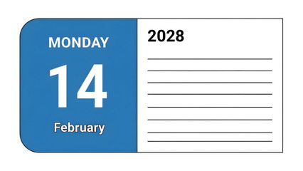 February fourteenth 2028 on a Monday with space for notes