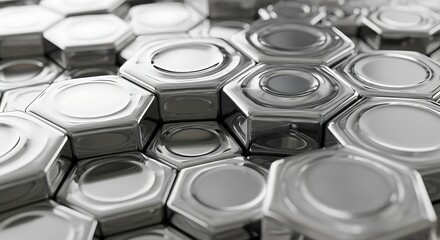 Abstract metallic hexagon pattern surface with reflective light details