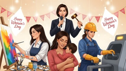 Obraz premium Empowered women in diverse professions celebrating international women's day