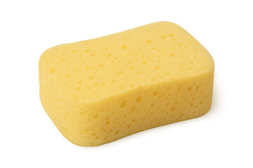 Yellow porous sponge cleaning household tool with transparent background