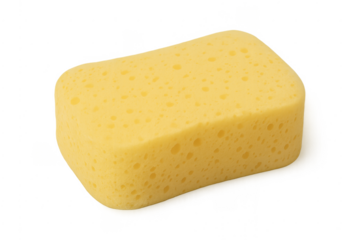 Yellow porous sponge cleaning household tool with transparent background