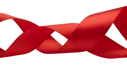 A vibrant red ribbon twists and flows against a dark background creating a dynamic abstract design