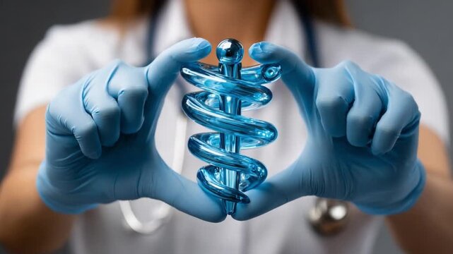 Caduceus Emblem of Healthcare: An image captures a medical professional, holding the caduceus symbol, representing health and healing.