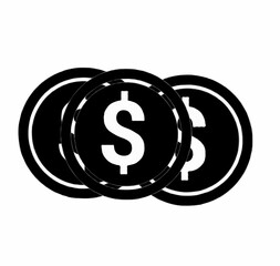Stack of black coins with dollar signs on white background