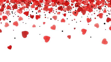 A cascade of red and pink hearts falling against a dark background ideal for romantic celebrations