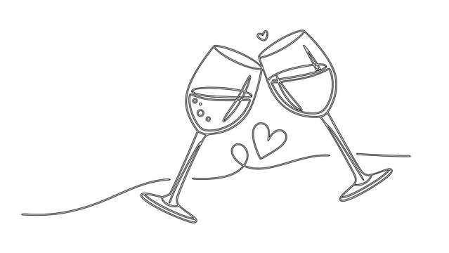 drowing two glass wine vactor image