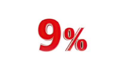 3D Red 9 Percent Symbol on transparent background