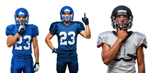 Dynamic Youth Football Players in Action Posing for Promotional Images on transparent background