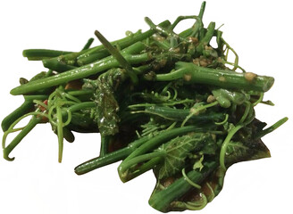 Isolated stir fry Chayote Shoot with oyster sauce 