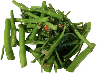 isolated Stir-fried water spinach, morning glory vegetable stir-fried