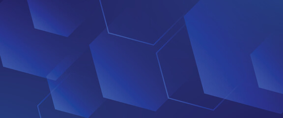 Blue gradient hexagon shape design. Futuristic technology concept. Modern abstract blue background with glowing geometric lines.
