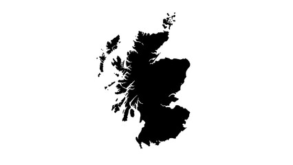 Silhouette of Scotland's mainland and islands, a stark black outline against a white background, representing the geography of the country.