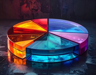 Glossy, segmented pie chart composed of vibrant, translucent color blocks