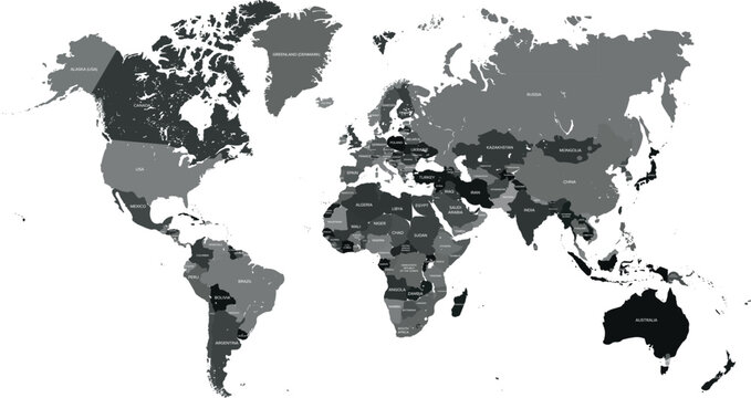Grey World Map with countries name Illustration